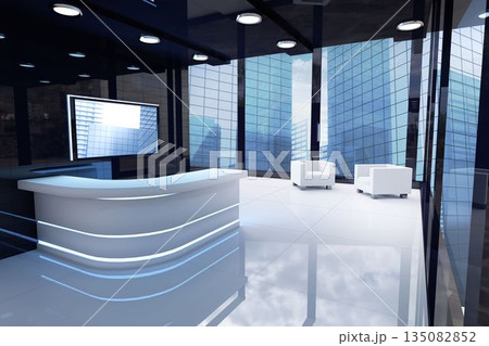 Modern room overlooking city Modern room overlooking city 135082852