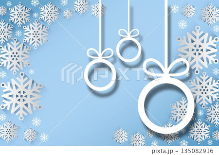 Hanging christmas decorations on blue Hanging christmas decorations on blue 135082916