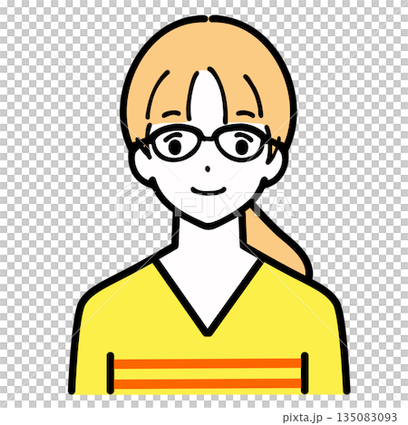 Illustration of a woman wearing glasses smiling 135083093