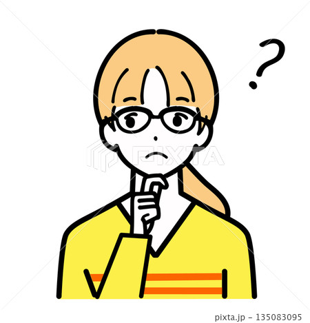 メガネをかけた女性が悩んでいるイラスト 135083095