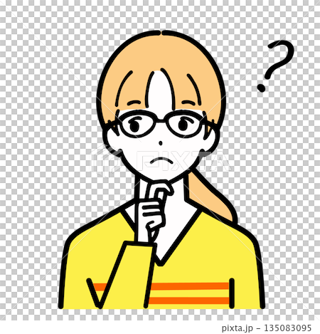メガネをかけた女性が悩んでいるイラスト 135083095
