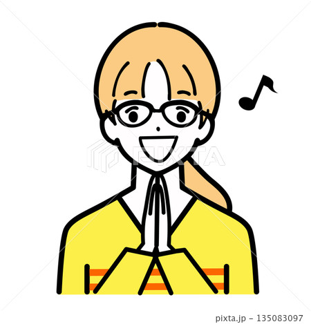 眼鏡をかけて笑顔の若い女性のイラスト 135083097