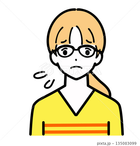メガネをかけた若い女性が困った表情のイラスト メガネをかけた若い女性が困った表情のイラスト 135083099