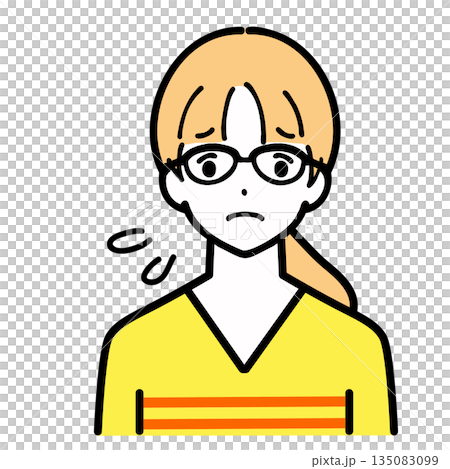 メガネをかけた若い女性が困った表情のイラスト メガネをかけた若い女性が困った表情のイラスト 135083099