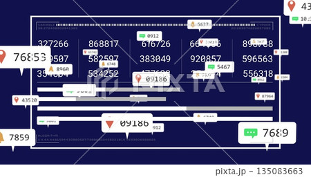 Displaying white-outlined panel on dashboard, with map pin icons, algorithm text and progress bars Displaying white-outlined panel on dashboard, with map pin icons, algorithm text and progress bars 135083663