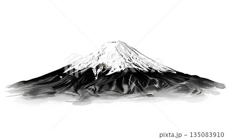 雲が流れる和風イラストの雪化粧した日本の象徴富士山美景 雲が流れる和風イラストの雪化粧した日本の象徴富士山美景 135083910