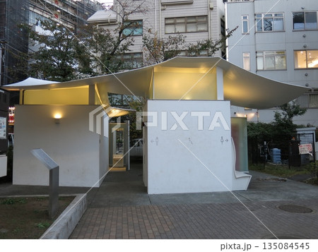 ライトアップされた夕方の恵比寿東公園トイレ(THE TOKYO TOILET) ライトアップされた夕方の恵比寿東公園トイレ(THE TOKYO TOILET) 135084545