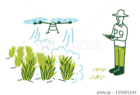 農薬散布する農家の人 135085243