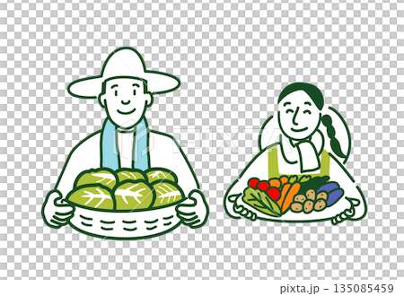 収穫した野菜を持つ夫婦 135085459