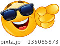 Emoticon with Sunglasses Pointing Forward 135085873