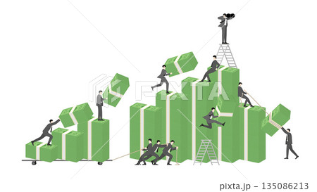 Financial growth concept with business people stacking money chart 135086213