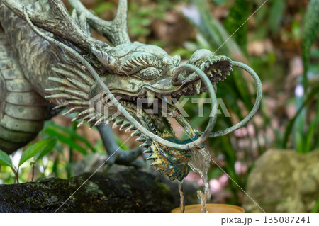 Bronze dragon chozuya at Mitaki-Dera temple in Hiroshima, Japan Bronze dragon chozuya at Mitaki-Dera temple in Hiroshima, Japan 135087241