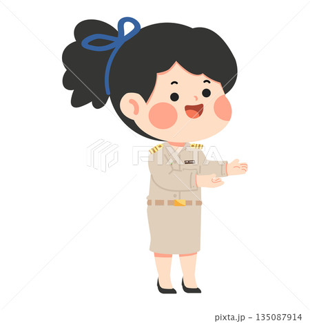 Friendly Cartoon Thai Teacher in Khaki Uniform Character 135087914