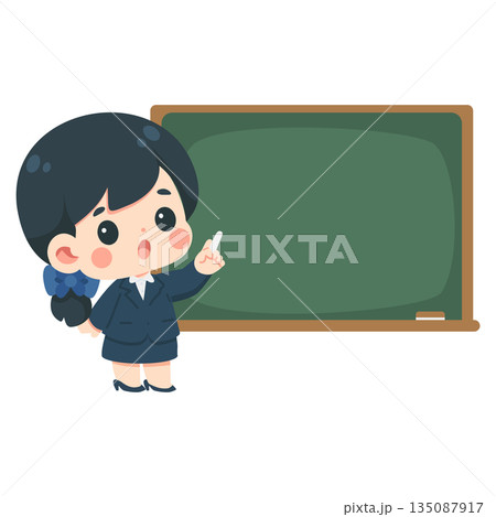 Cartoon Teacher Illustration with Chalkboard Cartoon Teacher Illustration with Chalkboard 135087917