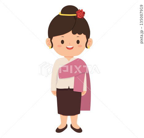 Beautiful Cartoon Woman Wearing Traditional Thai Costume Beautiful Cartoon Woman Wearing Traditional Thai Costume 135087919