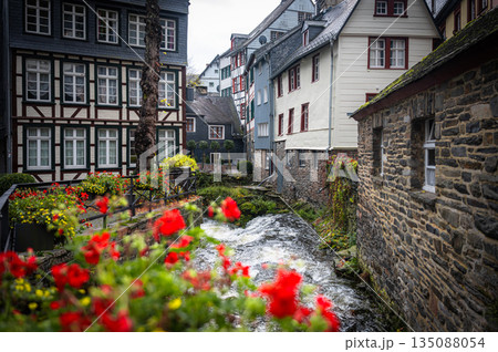 Picturesque Town Monschau with Historical Charm and the Tranquil Rur River. High quality photo 135088054