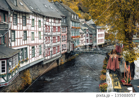 Picturesque Town Monschau with Historical Charm and the Tranquil Rur River. High quality photo Picturesque Town Monschau with Historical Charm and the Tranquil Rur River. High quality photo 135088057