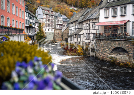 Picturesque Town Monschau with Historical Charm and the Tranquil Rur River. High quality photo 135088079