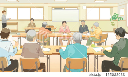 公民館でのシニア向け講座・勉強会の風景イラスト 135088088
