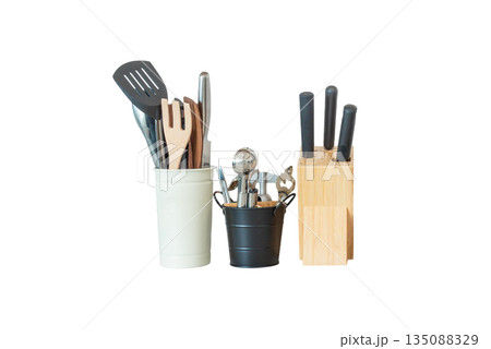 set of kitchen tools,Vintage kitchen utensils photo on white background. Isolated objects. set of kitchen tools,Vintage kitchen utensils photo on white background. Isolated objects. 135088329