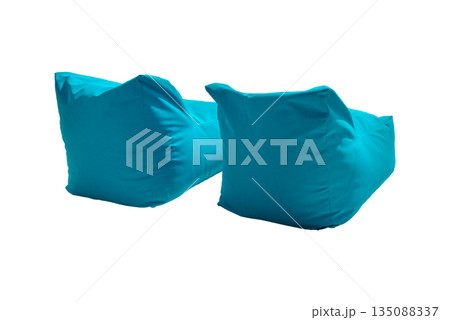 blue flag of country,Beautiful side view of blue bean bag isolated on white background. blue flag of country,Beautiful side view of blue bean bag isolated on white background. 135088337
