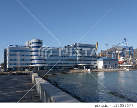 August 22 2025 Building of Novorossiysk Commercial Sea Port in Novorossiysk Russia on the Black Sea coast. Administrative port building and maritime infrastructure August 22 2025 Building of Novorossiysk Commercial Sea Port in Novorossiysk Russia on the Black Sea coast. Administrative port building and maritime infrastructure 135088577