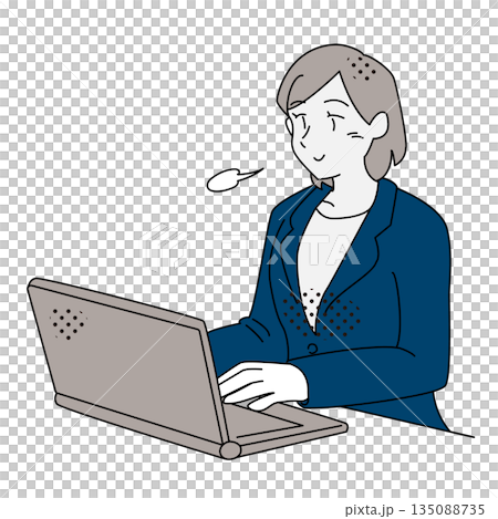 Business illustration of a woman feeling relieved and relieved while working on a laptop Business illustration of a woman feeling relieved and relieved while working on a laptop 135088735