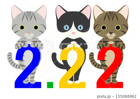 猫の日_数字の「2」によじ登るネコ 135088962