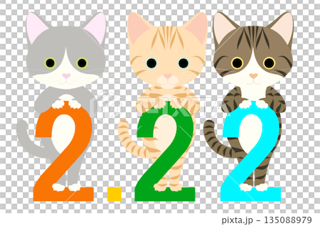 猫の日_数字の「2」によじ登るネコ 135088979