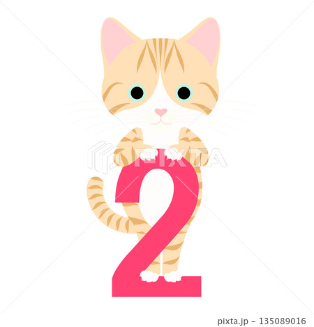 猫の日_数字の「2」によじ登るネコ 135089016