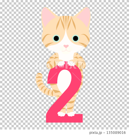 猫の日_数字の「2」によじ登るネコ 135089016