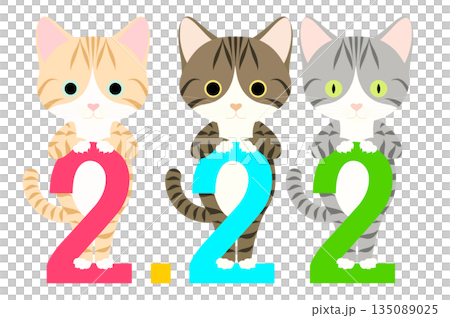 猫の日_数字の「2」によじ登るネコ 135089025
