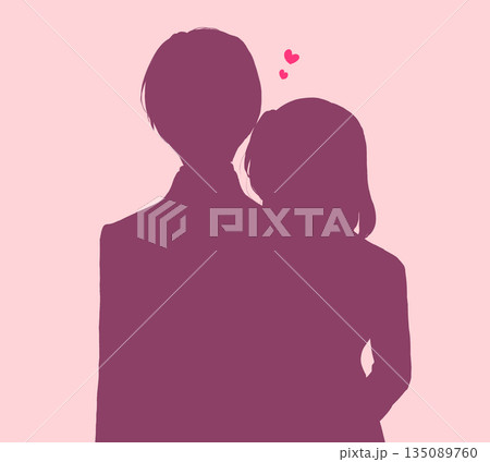 スーツを着た寄り添う男女　恋愛　シルエット 135089760