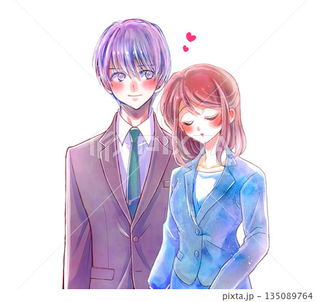 スーツを着た寄り添う男女　恋愛 135089764