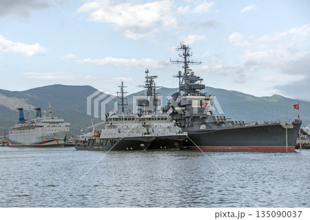 Novorossiysk Russia September 20 2025: The cruiser Mikhail Kutuzov moored in the city port. Historic Soviet Project 68bis museum ship 135090037