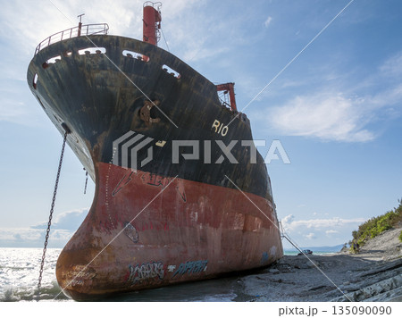 August 22 2025 Cargo ship RIO grounded near the shore of Kabardinka on the Black Sea coast Russia. Large vessel stranded close to the coastline after a maritime incident August 22 2025 Cargo ship RIO grounded near the shore of Kabardinka on the Black Sea coast Russia. Large vessel stranded close to the coastline after a maritime incident 135090090