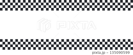 Classic checkered race flag pattern with bold black and white squares, perfect for motorsport designs, finish line graphics, and racing-themed borders. 135090599