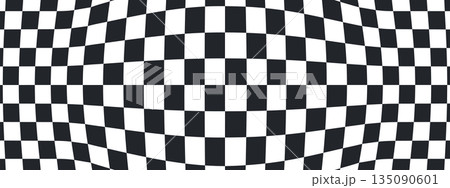 Classic black and white chessboard grid with alternating squares creates a timeless racing finish line design perfect for vintage motorsport illustrations and retro graphics. Classic black and white chessboard grid with alternating squares creates a timeless racing finish line design perfect for vintage motorsport illustrations and retro graphics. 135090601