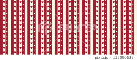 Red striped background with hearts in pink tones. Seamless love pattern perfect for Valentine greeting cards, wedding invitations, and gifts. 135090635