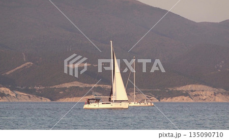 August 25, 2025: Novorossiysk, Russia: Two white yachts sailing 135090710