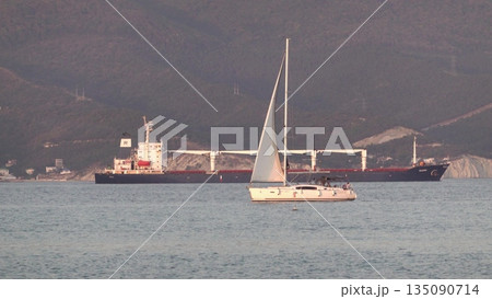 August 24, 2025: Large cargo ship entering the port of Novorossi August 24, 2025: Large cargo ship entering the port of Novorossi 135090714