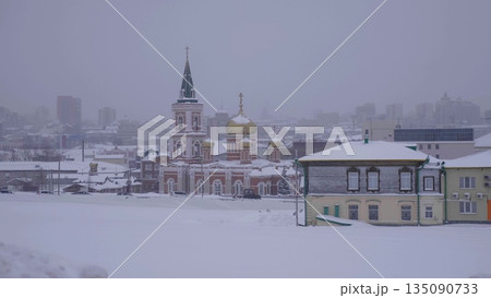 28 December 2025, Barnaul, Russia. Church of the Icon of the Mother of God of the Sign, showcasing exterior architecture, historic landmark, and urban cityscape. 135090733
