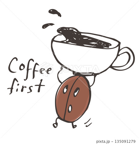 ゆるい手描きのコーヒー豆キャラクター ベクター  3 135091279