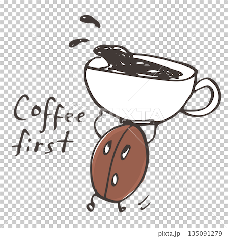 ゆるい手描きのコーヒー豆キャラクター ベクター  3 135091279