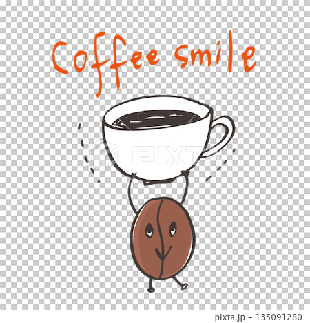 ゆるい手描きのコーヒー豆キャラクター ベクター  1 135091280