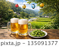 枝豆とビールで夏を楽しむ里山風景 135091377