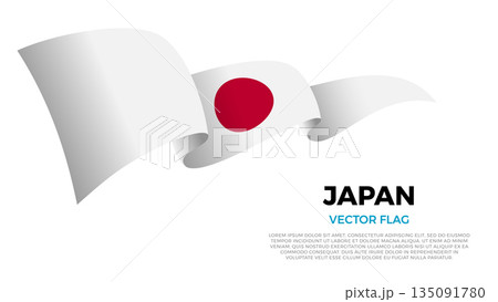Flag of Japan. Japanese and Oriental Culture. Shining flag with realistic shadows waving in three layers. The elegant curves and realistic shading create a sense of motion 135091780