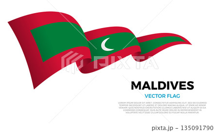 Flag of Maldives. Maldivian and North Indian Culture. Shining flag with realistic shadows waving in three layers. The elegant curves and realistic shading create a sense of motion Flag of Maldives. Maldivian and North Indian Culture. Shining flag with realistic shadows waving in three layers. The elegant curves and realistic shading create a sense of motion 135091790