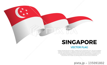 Flag of Singapore. Singaporean and Asian Culture. Shining flag with realistic shadows waving in three layers. The elegant curves and realistic shading create a sense of motion 135091802