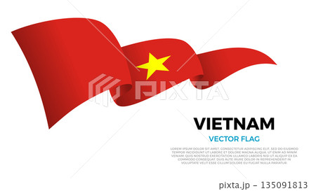 Flag of Vietnam. Vietnamese and Asian Culture. Shining flag with realistic shadows waving in three layers. The elegant curves and realistic shading create a sense of motion Flag of Vietnam. Vietnamese and Asian Culture. Shining flag with realistic shadows waving in three layers. The elegant curves and realistic shading create a sense of motion 135091813